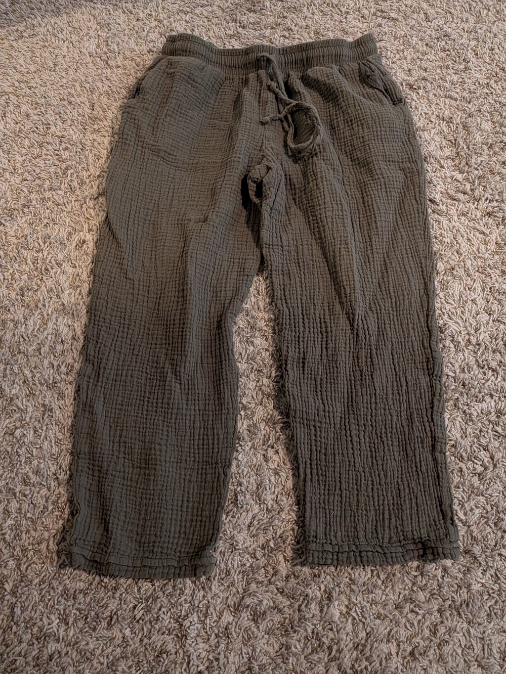 100% Cotton Olive Green Drawstring Casual Pants
